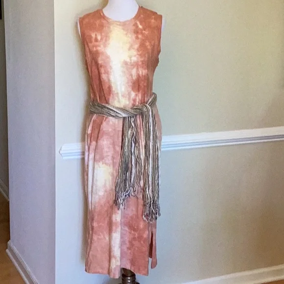Universal Thread 100% cotton neutral tie dyed sleeveless midi column dress sz L - Picture 1 of 13
